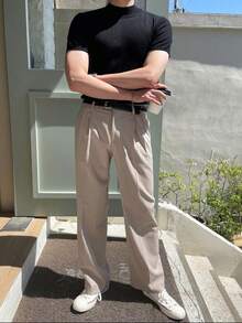 Camiseta Masculino Gola alto sólido pescoço Tops de malha