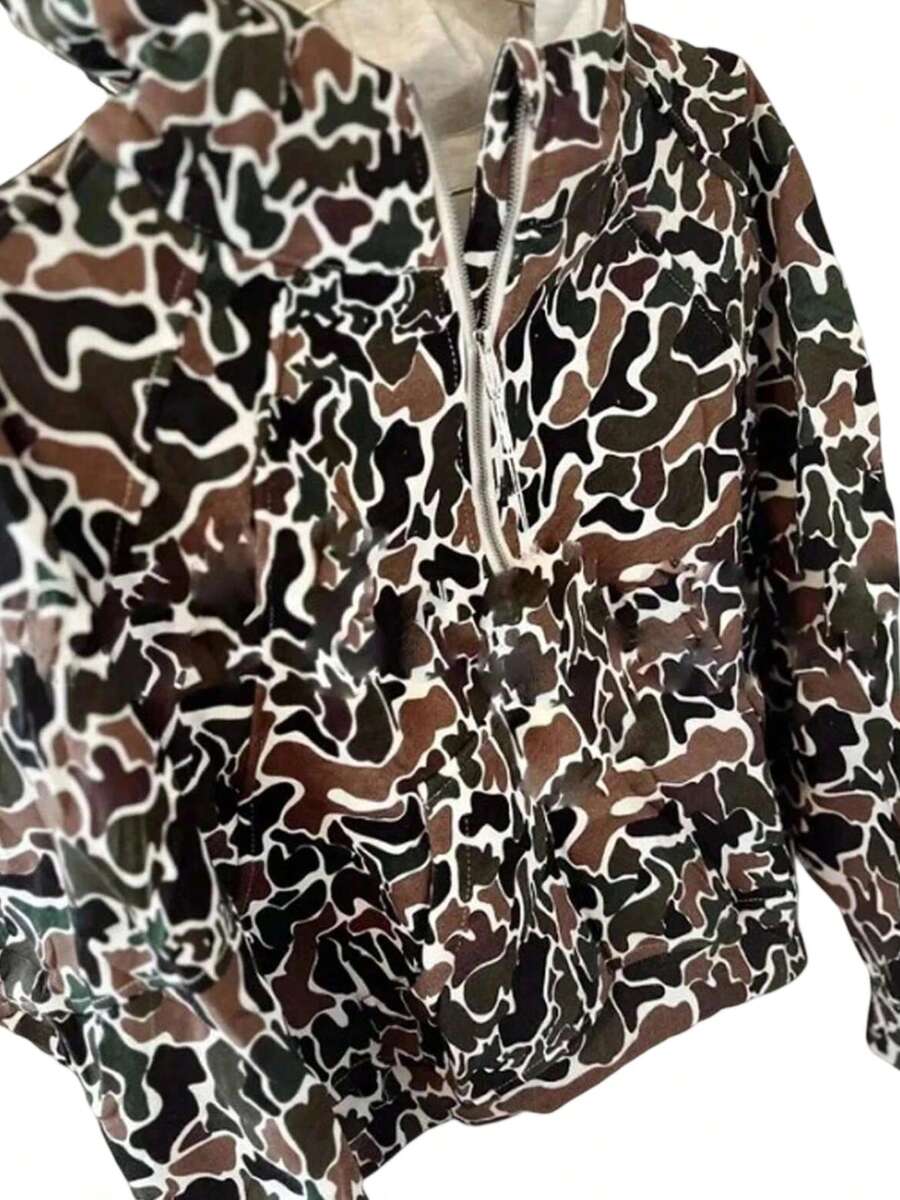 Camo Quarter Zip Up Hoodie - Short Sporty Jacket Spring Outfit: Tactical Style Sports Sweatshirt Long Sleeve Pullover - MAWT - Xem 1