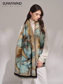 1条水墨画图案涤纶优雅高端时尚保暖围巾，适合秋冬季日常佩戴 - 彩色 - 查看 11