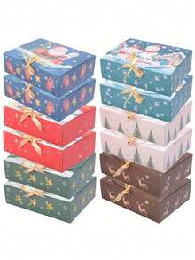 6pcs Festive Christmas Gift Boxes With Ribbon – Santa, Snowman, And Holiday Designs For Cookies, Candies, And Party Favors – Kraft Paper For Xmas Decor And Treat Packaging, Christmas Accessories