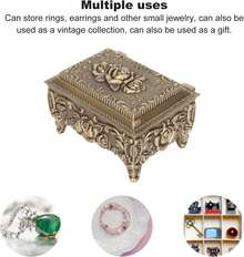 Caja de joyería de metal rosa Otufna, caja de baratijas de aleación de zinc, caja de almacenamiento de joyería vintage rectangular para anillos, aretes y collares - 1 - Ver 4