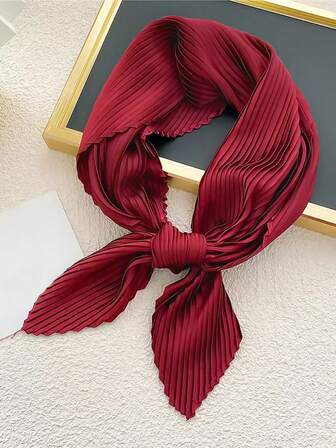 1pc Women's Solid Color Crinkle Small Silk Scarf Headband Hair Tie Bandana, Versatile Wrap For Daily Use