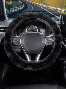 1 件冬季毛绒保暖汽车方向盘套 - 黑色 - 查看 2
