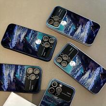 Funda protectora para teléfono con diseño de montaña y luna electrochapada | AG Frosted Large View Window 2 en 1 17 17 Pro 17 Pro 16 Pro 16 Pro 16 Plus 16 15 Pro 15 Pro 15 Plus 15 14 Pro 14 Pro 14 Plus 14 13 Pro 13 Pro 13 12 Pro 12 Pro 12 Series, Protector de pantalla, Accesorio móvil, Funda estética para teléfono, Diseño elegante, Material duradero, Funda protectora, Protectores para dispositivos, Para amantes de la moda - Plateado - Ver 9