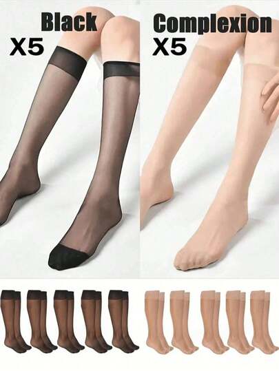 1/3/5/10 Pairs Skin Color & Black Mid,Calf Socks, Plus Size Women Stockings, JK Socks, Calf Socks, Student Versatile Knee,High Socks, Breathable Ins , Summer Thin Velvet Stockings, Solid Color Sheer Stockings, Versatile Skin Color Calf Socks, Cozy Socks