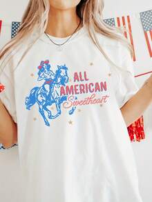 Sweetheart, July 4 Shirt, Patriotic Cowgirl, Fourth Of July Shirt, 4 Of July Shirt, Gifts For Her - Blanco - Ver 1