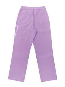 GILIPUR Y2K风格女士直筒宽松紫色长裤，中国龙刺绣设计，休闲复古风下装，优雅街头风春季单品 - 紫色 - 查看 2