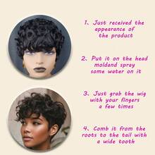 Layered Short Loose Wave Pixie Cut Human Hair Wig For Women Natural Black Colored Human Hair Wig With Bangs Remy Peruvian Human Hair Wig Rose Net Full Machine Made Holiday Wear Party Wear Music Festival Mother's Day Carnival Valentine's Day Halloween All Saints' Day Christmas Day Cosplay Spring Summer Autumn Winter Local Warehouse Wear And GO New Product Discounts Wigs For Black Women - Natural Black - 查看 7