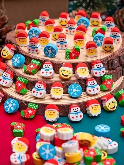 50pcs-Christmas Erasers,Santa Snowflake Christmas Tree Pencil Erasers Bulk,Novelty Fun Cute Erasers, Christmas Stocking Stuffer Gift Filling Party Favor For Party Favors Home School Work,Classroom Prizes,Christmas(Random Style)