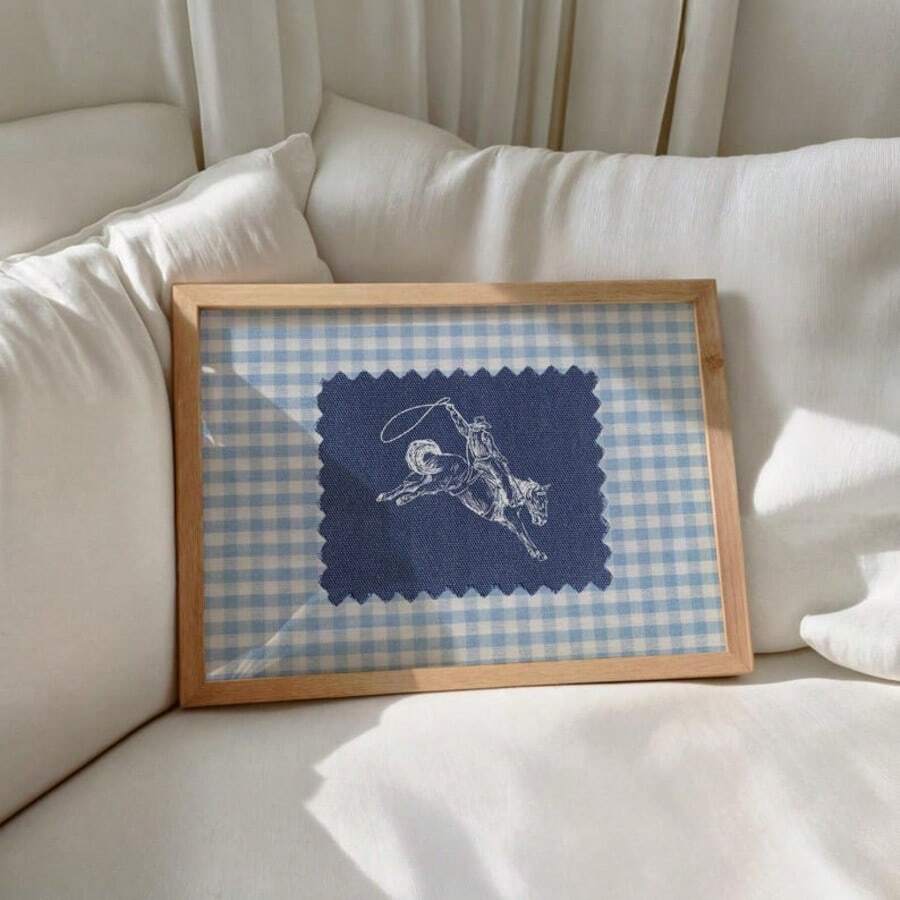 1pc Vintage Striped Rodeo Wall Art Picture Western Cowboy Prints Canvas Paintings Giddy Up Horse Posters Rustic Mid Century Modern Decor For Bedroom, Living Room, Or Apartment ,Dorm Room Decor Gift For Her Unframed