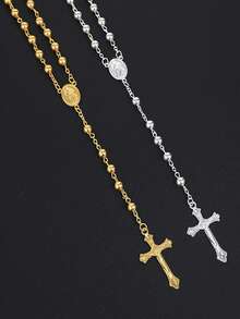 1 件时尚不锈钢复古十字架吊坠项链女士念珠玫瑰经宗教项链 - 3mm 不鏽鋼款 - 查看 2