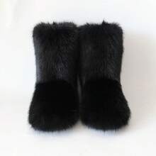 Women's Furry Faux Fur Boots Fuzzy Fluffy Mid Calf Snow Boots Suede Warm Fur Lined Booties Flat Fashion Boots