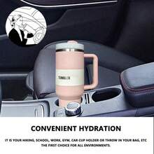 1913 40 Oz Stainless Steel Tumbler Double Wall Vacuum Insulated Portable Drinking Cup Travel Iced Coffee Mug Summer Drinkware With Handle And Straw, Perfect For Travel, Home, Office, Gift, Ice Drinks And Hot Drinks - 粉色 - 查看 7