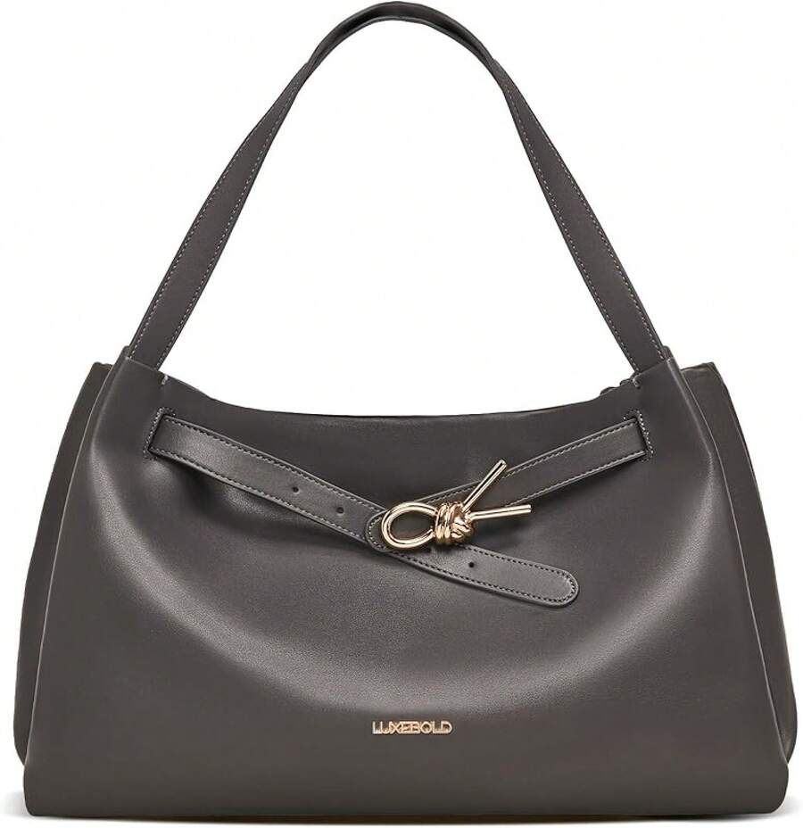 Suitable For Women's Hobo Bag Soft Shoulder Bag Casual Handbag With Belt Detail Design - Xám - Xem 1