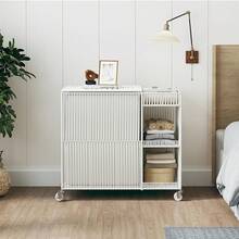 Laundry Hamper With Wheels, Handwoven Laundry Basket With Lid, Shelves, Rolling Clothes Hamper With Removable Liner Bag, 110L Large Laundry Sorter Laundry Room Organization, Naturalhalloween - 白色 - 查看 9