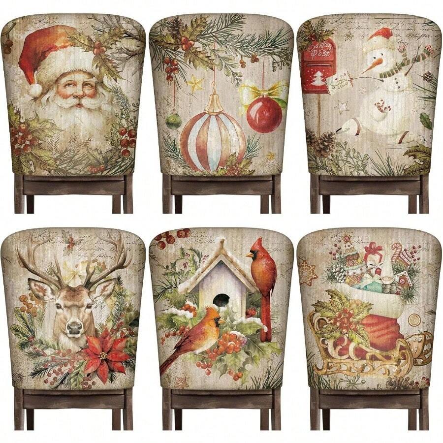 6 Pcs Fall Chair Cover Set Stretch Dining Chair Back Covers Fall Pumpkin Truck Gnome Slipcovers Farmhouse Removable Elastic Protector Thanksgiving Harvest Party Kitchen Home Decor