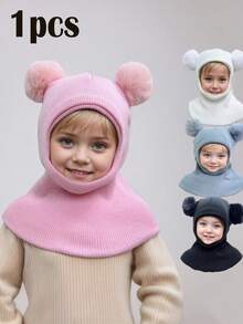 1pc Cute Double-Pom Beanie For Boys And Girls, Perfect For Winter Balaclava Knitted Hat For Autumn And Winter.