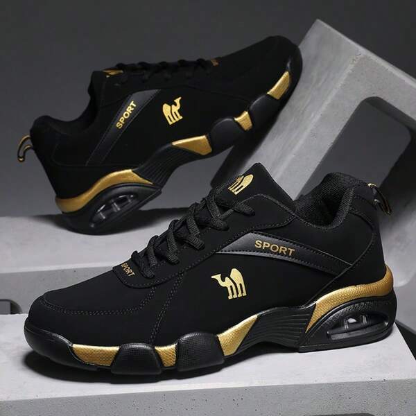 Plus Size Men's Contrast Color Solid Cargo Style Outdoor Lace-Up Sports Shoes, Men's Lightweight Training Sneakers Athletic Sporty Shoes Running Gym Workout Casual Shoes Lightweight Walking Shoes Fashion Sneaker