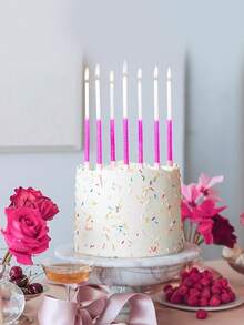 6支粉色散粉直蜡生日周年纪念蛋糕装饰蜡烛，适用于派对、婚礼、庆典 - 粉色 - 查看 2