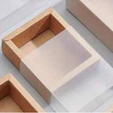 3/6/12/24 Juegos de Cajas de Regalo de Papel Kraft con Funda de PVC, Caja de Almacenamiento de Embalaje de Regalo Rectangular, BurlyWood, Desplegado: 9.41x9.33x0.02 pulgadas, Caja: 3.27x3.27x1.26 pulgadas, Tamaño Interior: 2.65x2.65x1.18 pulgadas (Hay una película protectora resistente a los arañazos en el estuche transparente, que debe pelarse antes de su uso.)