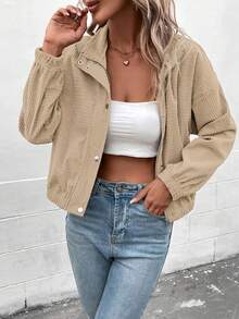 Autumn And Winter Stand Up Collar Jacket, Corduroy Short Jacket For Women