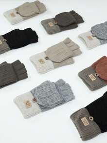 Luvas de Tricô para Escrita para Mulheres, Luvas Sem Dedos para Tela de Toque, Luvas Grossas e Quentes de Inverno para Estudantes, Ciclismo, Outono/Inverno