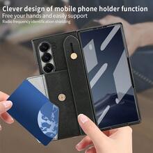 VIETAO Wristband Strap Holder Card Slot Electroplated Material Faux Leather Phone Case Compatible With Samsung Galaxy Z Fold 4 5 6 7 Phone Holder Stand Cover