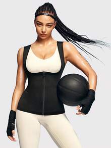 Bastudräkt för kvinnor - Högkompressionsträningsdräkt, Populär minimalistisk bastukläder för kvinnor, midjetrimmare, Tight passformande fitnessformande midja, Lämplig för gym, sport och yoga, Dragkedja för kvinnor, Dragkedjadesign, Andningsfria träningskläder - Blå - Visa 6