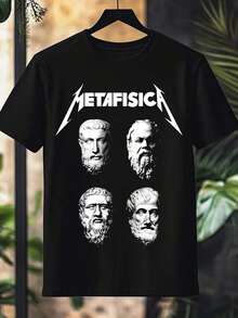 Metaphysics T-Shirt Socrates Plato Aristotle Thales Of Miletus Pythagoras Heraclitus Ancient Greece Greek Thinkers Philosophy Mathematics Physics 100% Cotton Unisex Fashion Punk Street Casual Shirt Men Women Streat Streatwear Immediate Shipping Moda Maligu - 黑色 - 查看 1