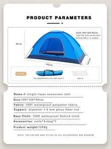 1pc Camping Tent, Multi-Color Options, Waterproof, UV-Resistant, Anti-Mosquito, Easy Assembly, Portable, Handmade, Outdoor Accessories, Suitable For 1-3 People Camping, Hiking, Trekking