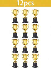 1/2/6 件迷你镀金塑料奖杯，优雅的金色塑料奖杯套装，带黑色底座的微型获奖奖杯，非常适合比赛、化装舞会和庆祝活动。 - 金色 - 查看 17