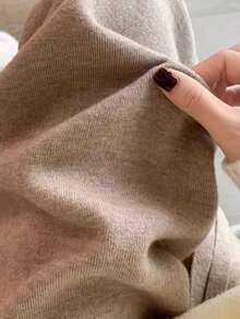 Women's Long Ribbed Knit Wool-Lined Warm Pants, Suitable For Autumn/Winter Everyday Wear