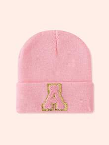 1 Stück Kinder Rosa 26 Buchstaben gestrickte Mütze, Kleinkind Jungen Mädchen warme Beanie Kappe, geeignet für Outdoor, Alltag, windundurchlässig & warm