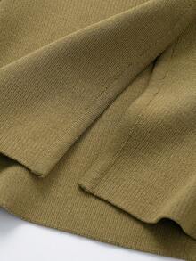 V-Neck Solid Color Casual Knit Sweater With Metal Buttons, Suitable For Spring/Autumn/Winter - Army Green - View 4
