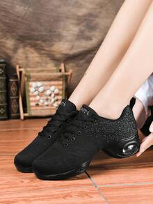 女士舞蹈鞋，透气网眼休闲鞋，软底健身瑜伽舞蹈鞋，适合所有季节 - 黑色 - 查看 5