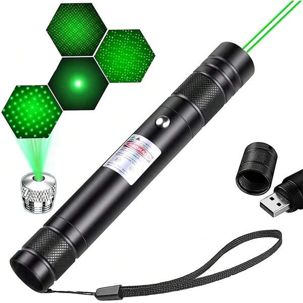 1pc Green/Red USB 710nm Laser Pointer Light - Detachable Lamp Head With 5 Replacement Heads, LED Night Light, Indoor/Outdoor Decorative Light, Suitable For Teaching Presentations, Outdoor Hunting, Astronomy, Bedroom, Living Room Decor, Holiday Gift (USB Rechargeable)