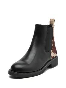 RevReaL Damskie botki Chelsea z nadrukiem krowy, w stylu western, eleganckie, na co dzień ... - Czarne - Zobacz 3