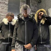 Fur Hood Jacket Men Hoodie Zip Up Y2k Zip Up Hoodie Y2k Hooded Jacket Warm Winter Coat For Men With Hood Fur Collarhalloween - 黑棕色 - 查看 2