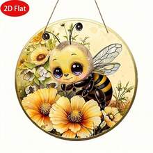 2D Flat, 1pc Spring Bee Round Wooden Hanging Plaque, Bee Theme Wooden Hanging Sign, Wooden Decorative Wreath Plaque, Door Decor, Bedroom Decor, Wall Decor, 2D Flat Wood