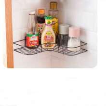 1/2 piezas Estante de baño de esquina de hierro con ganchos adhesivos, estante de almacenamiento triangular para artículos de tocador de baño, accesorios de estante de esquina para baño, sin necesidad de perforar, negro