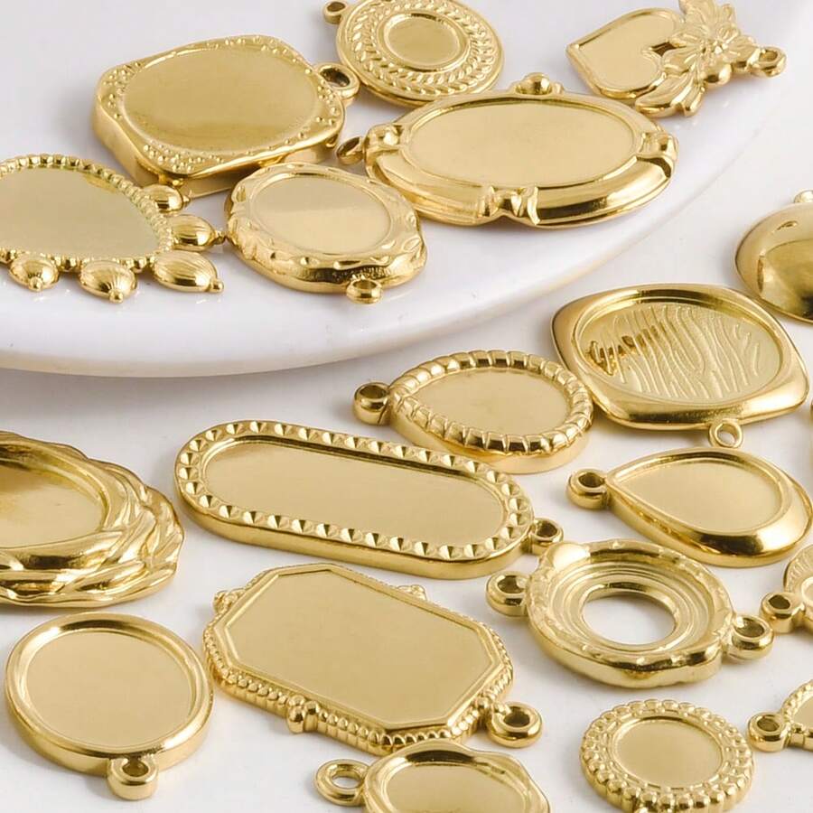 2 pezzi di ciondoli in acciaio inossidabile con forme assortite, inclusi rettangolo, ovale, goccia d'acqua, cuore, quadrato, per fai da te con resina, gocce d'olio, pietre, charms geometrici di alta qualità per la realizzazione di gioielli e decorazioni casual quotidiane