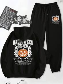 Customize Women's Fleece Suits, Add Your Own Photos, Customize Hooded Sweatshirts And Sweatpants, Customize Fall And Winter Fleece Suits, Original Custom Designs, Pockets And Drawstrings, Customize Fall And Winter Warm Thickened Hoodies, - Black - View 2