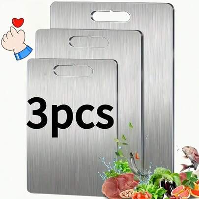 3PCS Kitchen Stainless Steel Cutting Board, Easy To Clean Cutting Board, Durable And Not Moldy, Suitable For All Kinds Of Vegetable Processing, Kitchen Tool Set