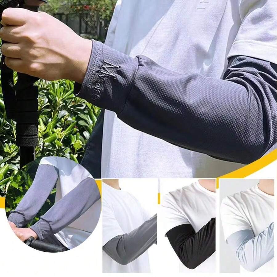 Men Long Half Finger Gloves Arm Sleeves Sun UV Protection Ice Cool Arm Cover For Cycling Fishing Climbing Sport Accessories Halloween Costumes Black Arm Sleeve