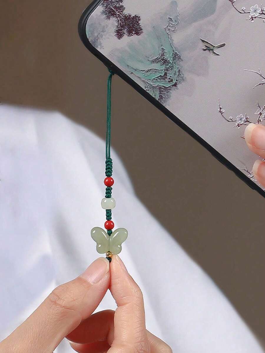 1pc Cinnabar Lotus Flower Keychain, Amulet Phone Charm Gifts For Mother, Family, Friends, Birthday, Holiday Phone Chain - Red - View 1