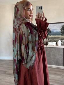 1件装女士时尚波西米亚水彩大理石纹印花围巾发带，休闲街头风头巾，秋季发带 - 水彩 - 查看 5