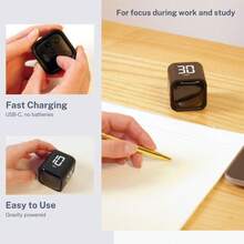 SULVGO Digital Cube Pomodoro Timer Productivity Timer Kitchen Timer Desk Timer 5/10/30/60min & Custom Countdown, Vibration & Adjustable Sound Alarm,For Task Work Cooking Studying-Black