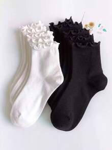 6 Pasang Kaos Kaki Pendek Berumbai Wanita, Kaos Kaki Olahraga Hitam Putih, Kaos Kaki Lari, Kaos Kaki Perjalanan, Kaos Kaki Gulung Lucu dengan Tepi Berumbai, Cocok untuk Pemakaian Sehari-hari di Musim Semi, Musim Panas, Musim Gugur & Musim Dingin, Hadiah - MultiWarna - View 2