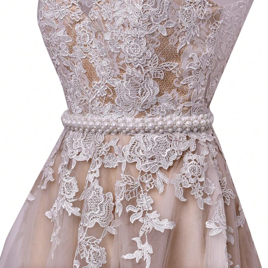 1 Piece   Beach    Vintage    Pearl Wedding  Belt  Bead Bride Sash  Ivory - 米色 - 查看 1