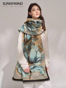 1条水墨画图案涤纶优雅高端时尚保暖围巾，适合秋冬季日常佩戴 - 彩色 - 查看 10